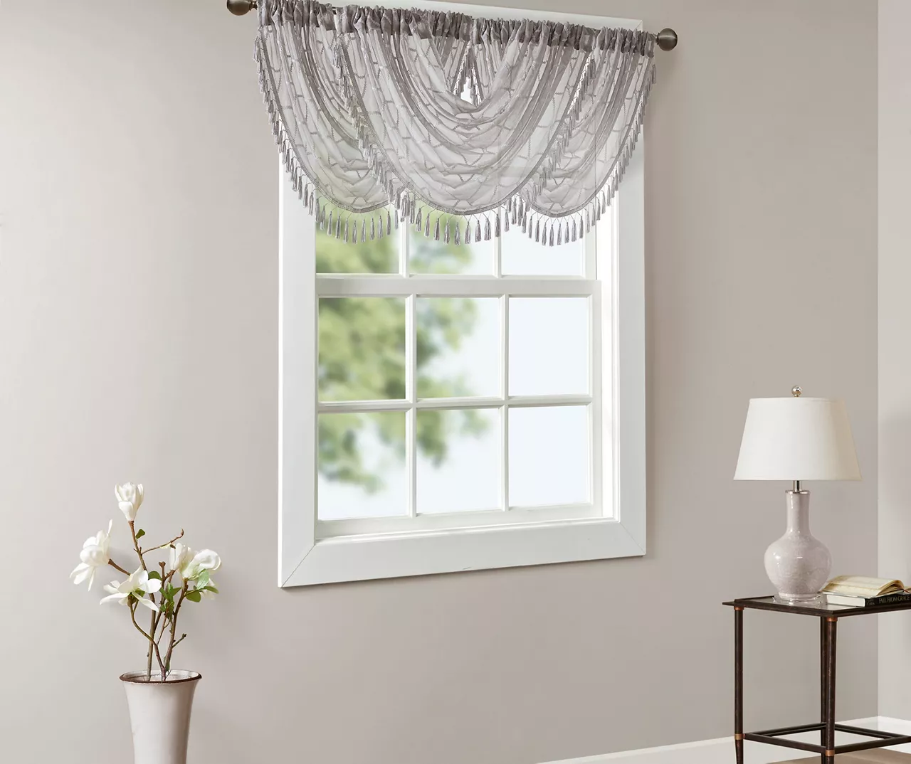 Clarissa Diamond Sheer Rod Pocket Waterfall Valance, (46") - Image 5