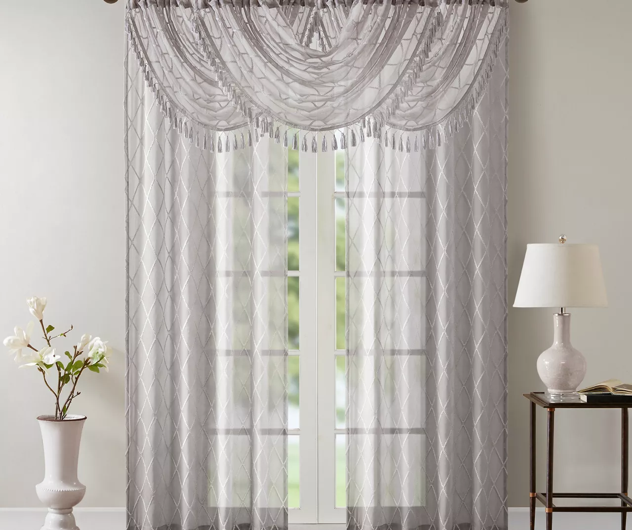 Clarissa Diamond Sheer Rod Pocket Waterfall Valance, (46") - Image 8