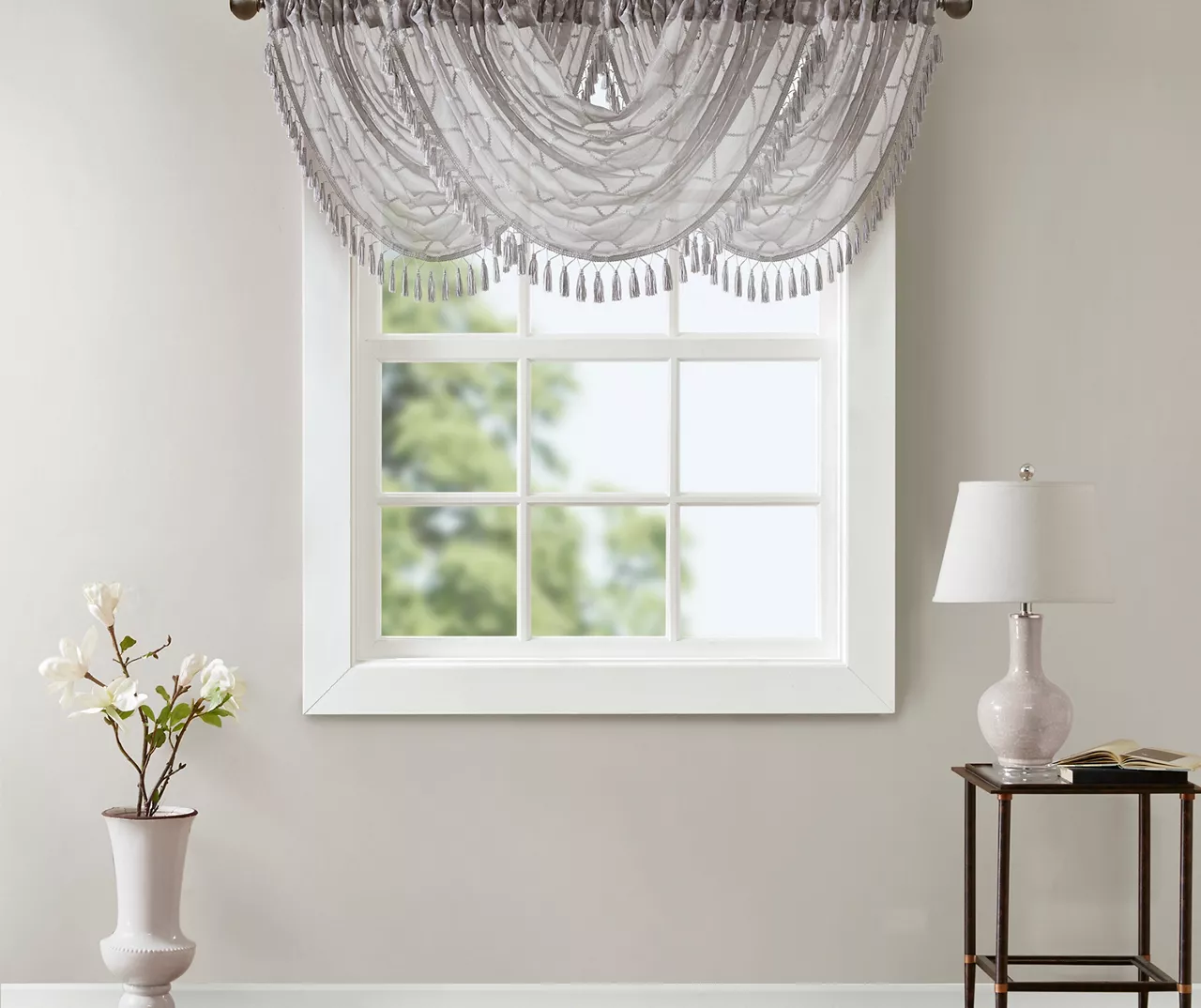Clarissa Diamond Sheer Rod Pocket Waterfall Valance, (46")