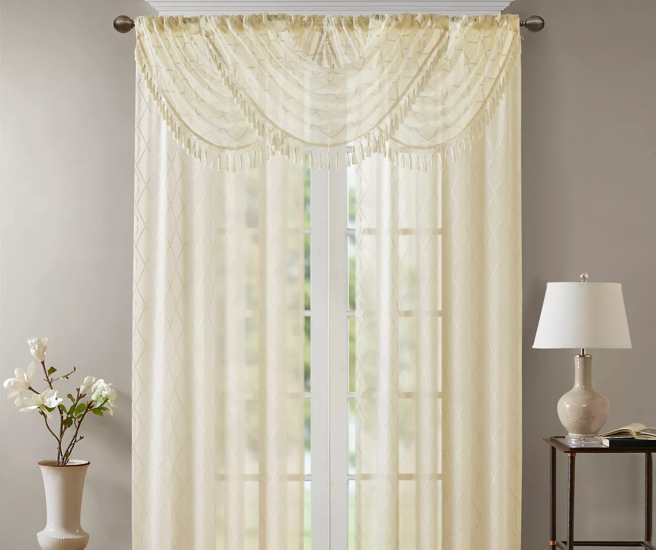 Clarissa Diamond Sheer Rod Pocket Waterfall Valance, (46") - Image 13