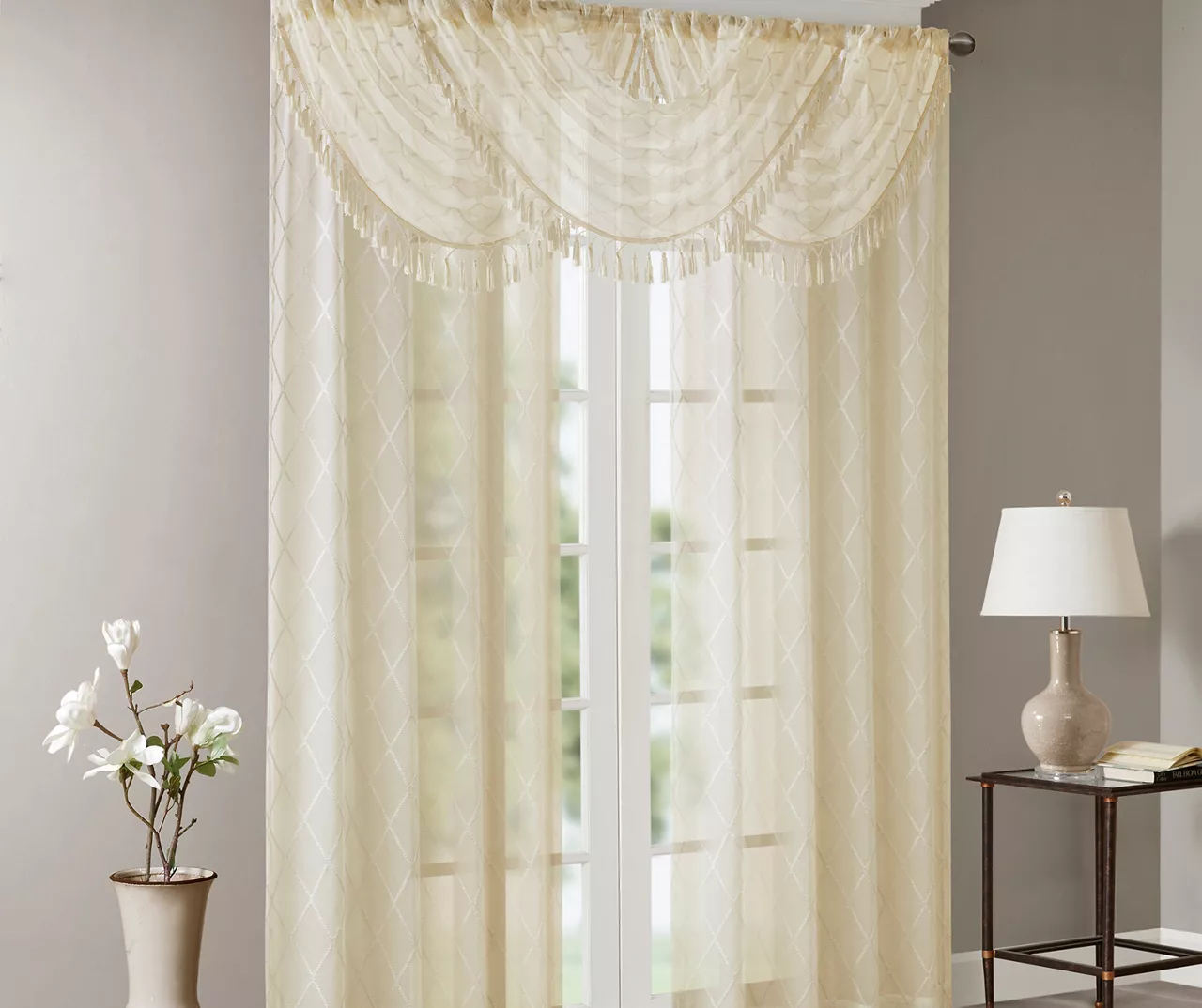 Clarissa Diamond Sheer Rod Pocket Waterfall Valance, (46") - Image 14