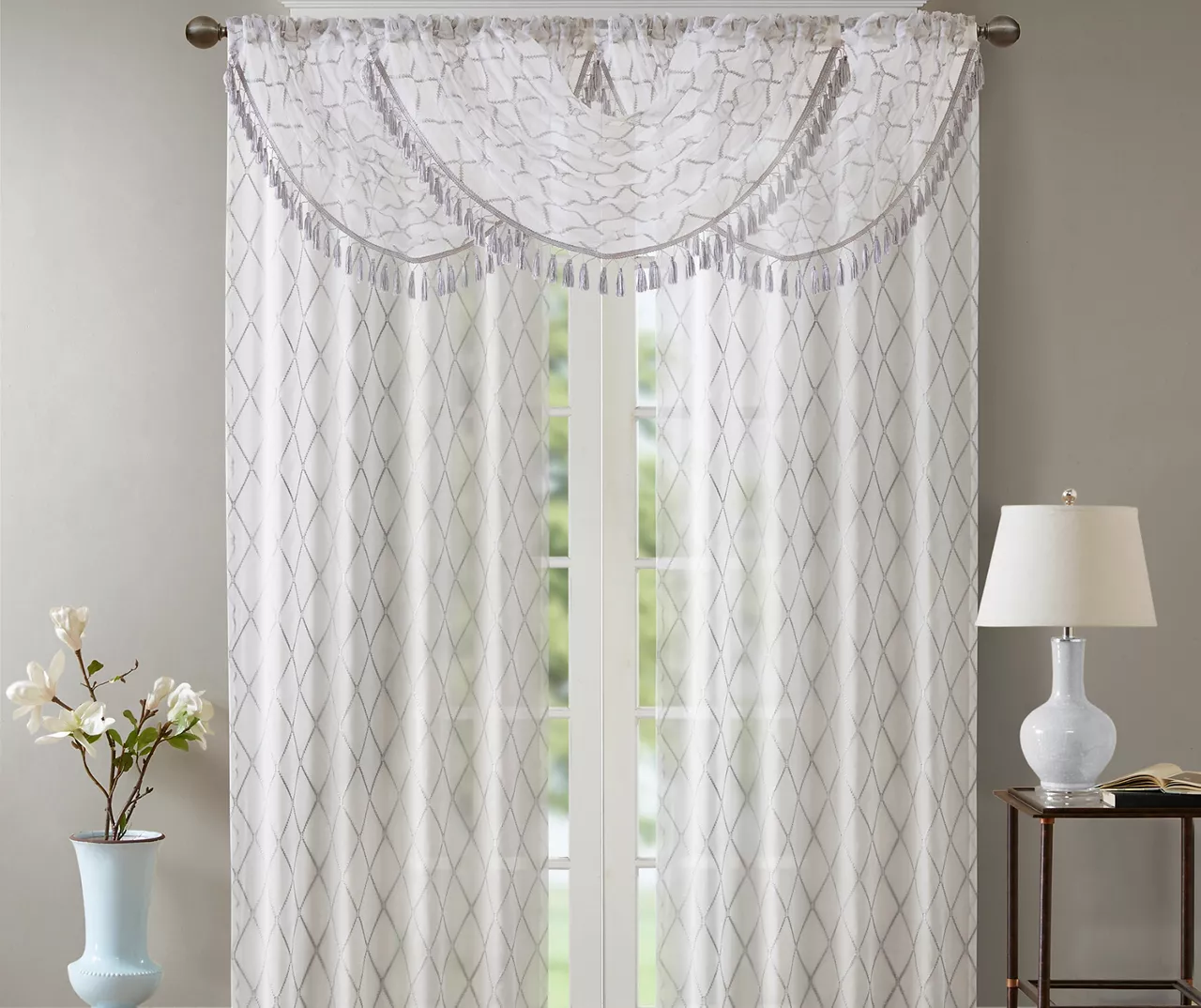 Clarissa Diamond Sheer Rod Pocket Waterfall Valance, (46") - Image 18