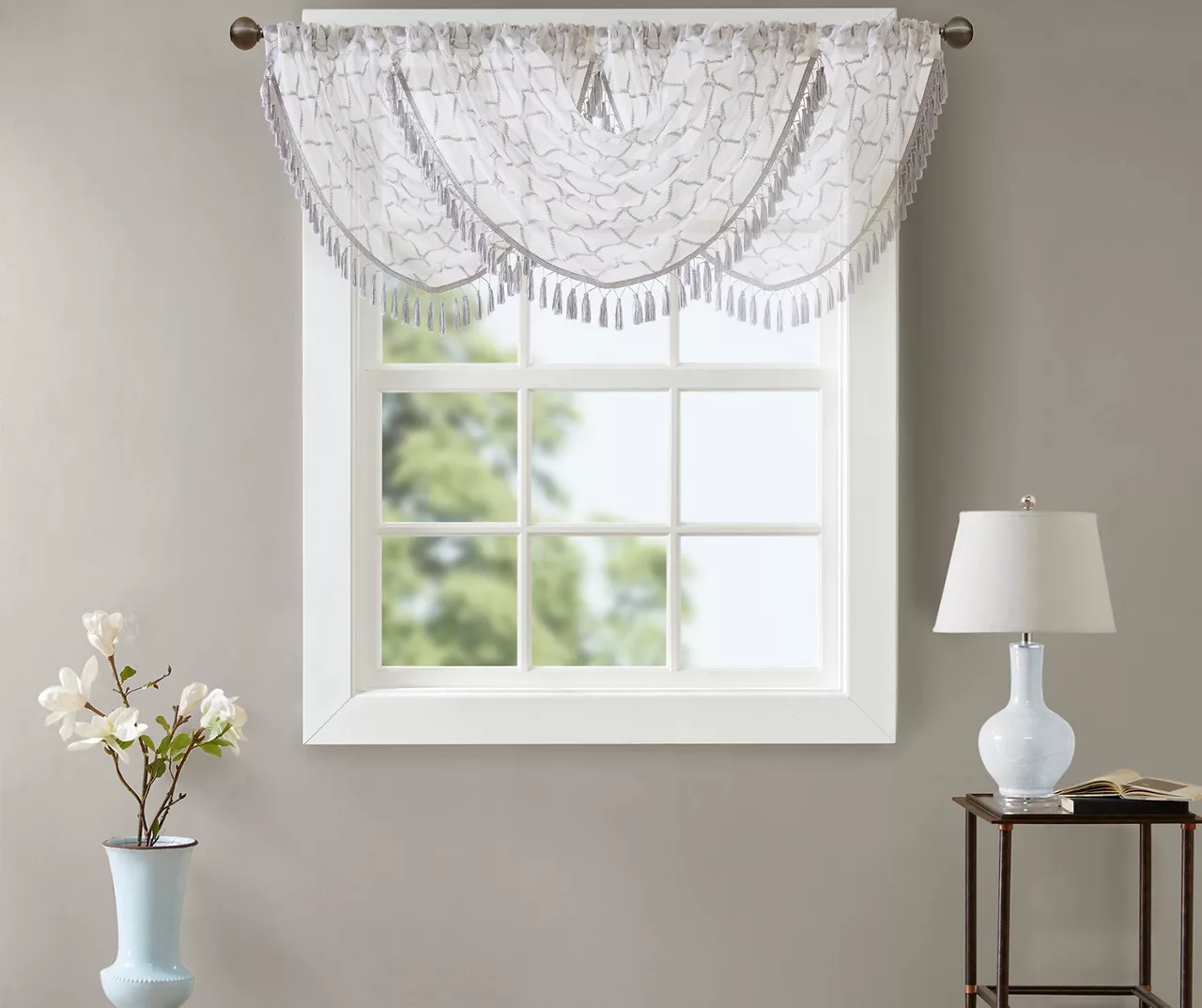 Clarissa Diamond Sheer Rod Pocket Waterfall Valance, (46") - Image 3