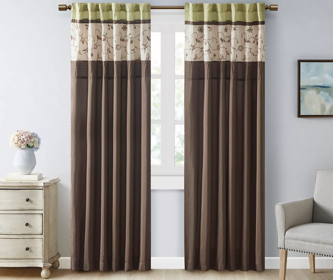 Monroe Embroidered Light-Filtering Rod Pocket Curtain Panel, (84") - Image 2