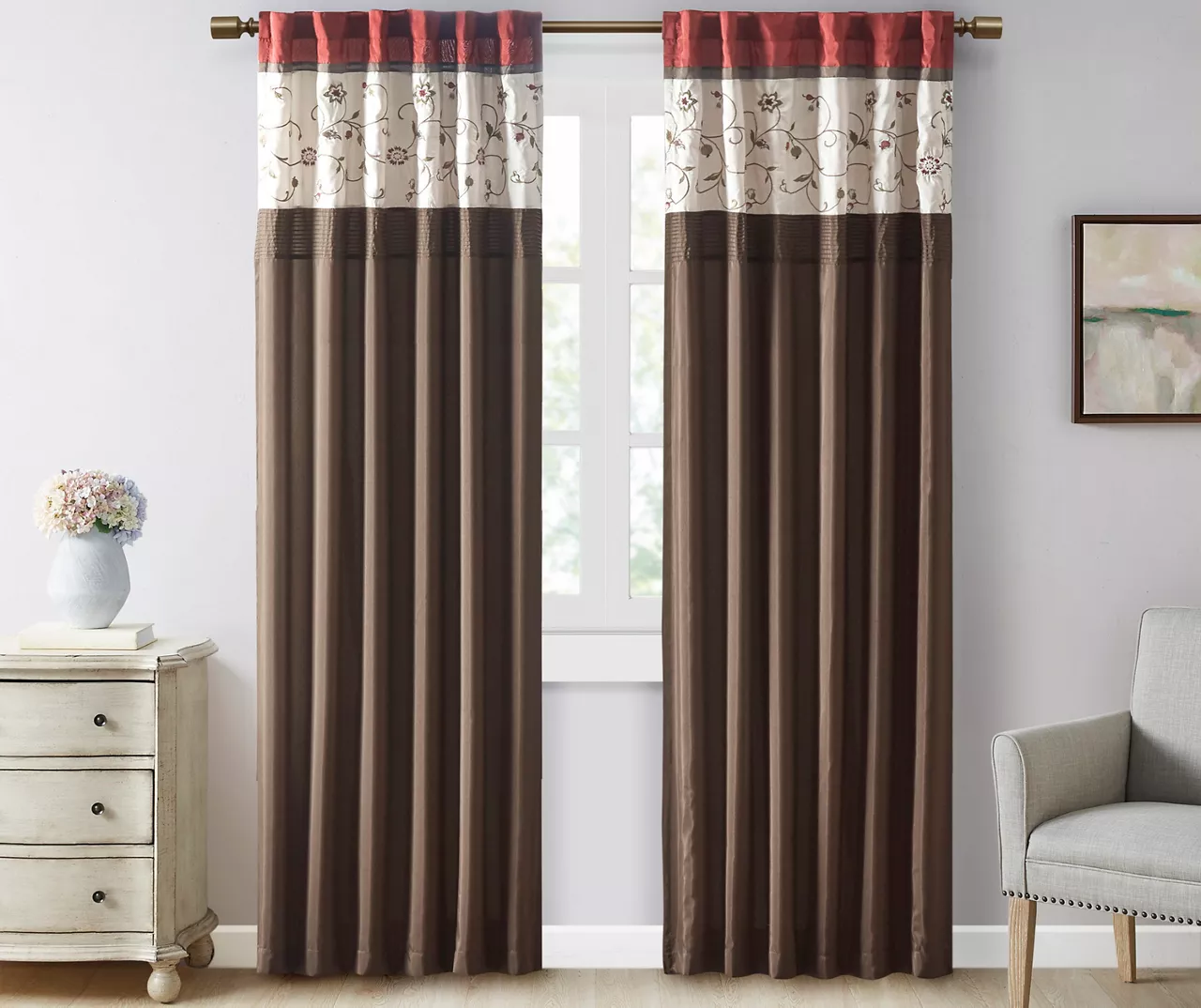 Monroe Embroidered Light-Filtering Rod Pocket Curtain Panel, (84") - Image 4