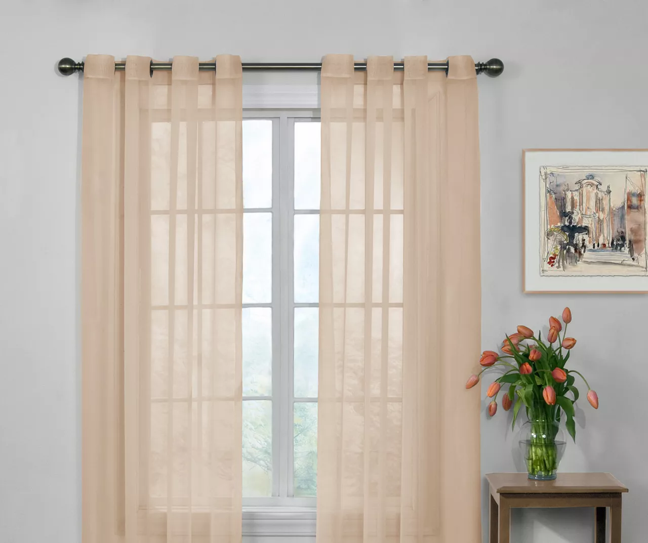 Curtain Fresh Latte Sheer Grommet Curtain Panel, (84")
