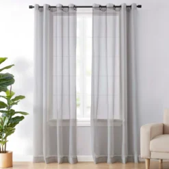 Curtain Fresh Light Gray Sheer Grommet Curtain Panel, (63")
