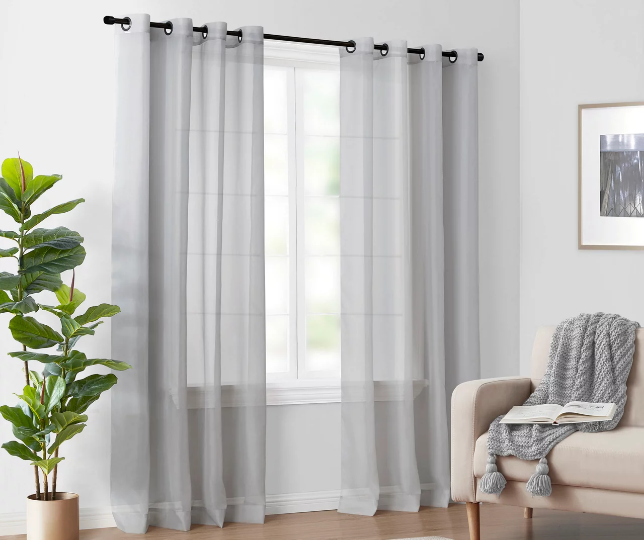 Curtain Fresh Light Gray Sheer Grommet Curtain Panel, (95") - Image 2