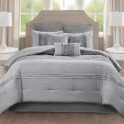 Casey Gray Embroidered Queen 8-Piece Comforter Set