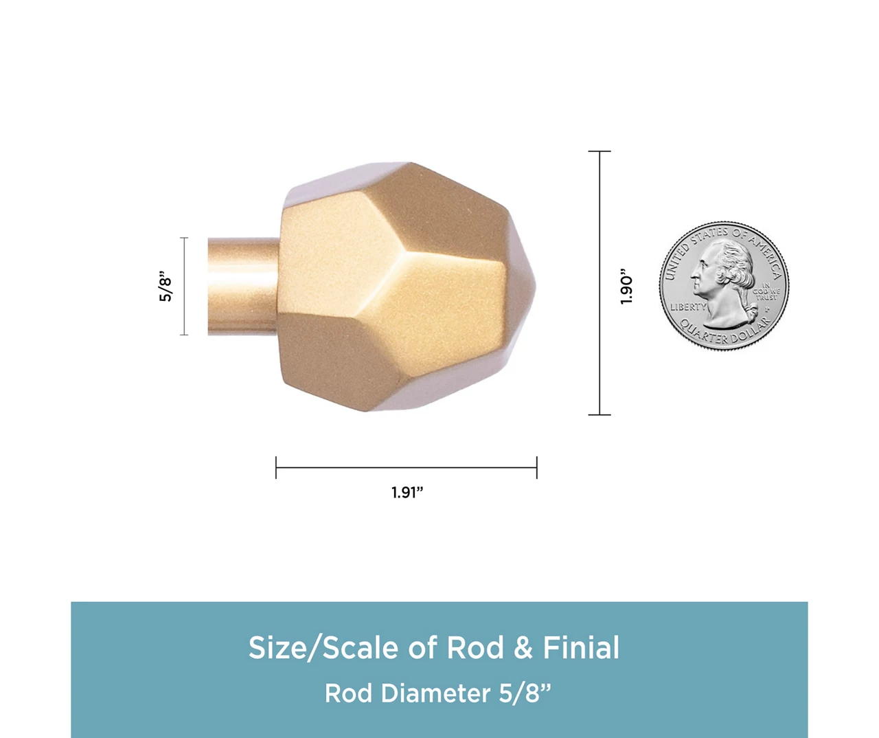 River Burnished Brass 5/8" Steel Decorative Curtain Rod, (36" - 66") - Image 2