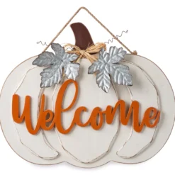"Welcome" White Pumpkin Hanging Wall Decor