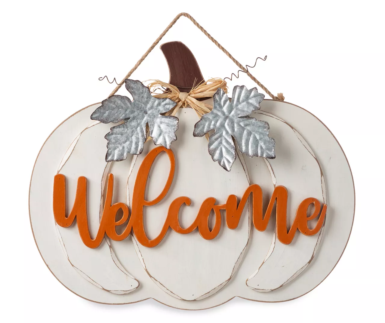 "Welcome" White Pumpkin Hanging Wall Decor