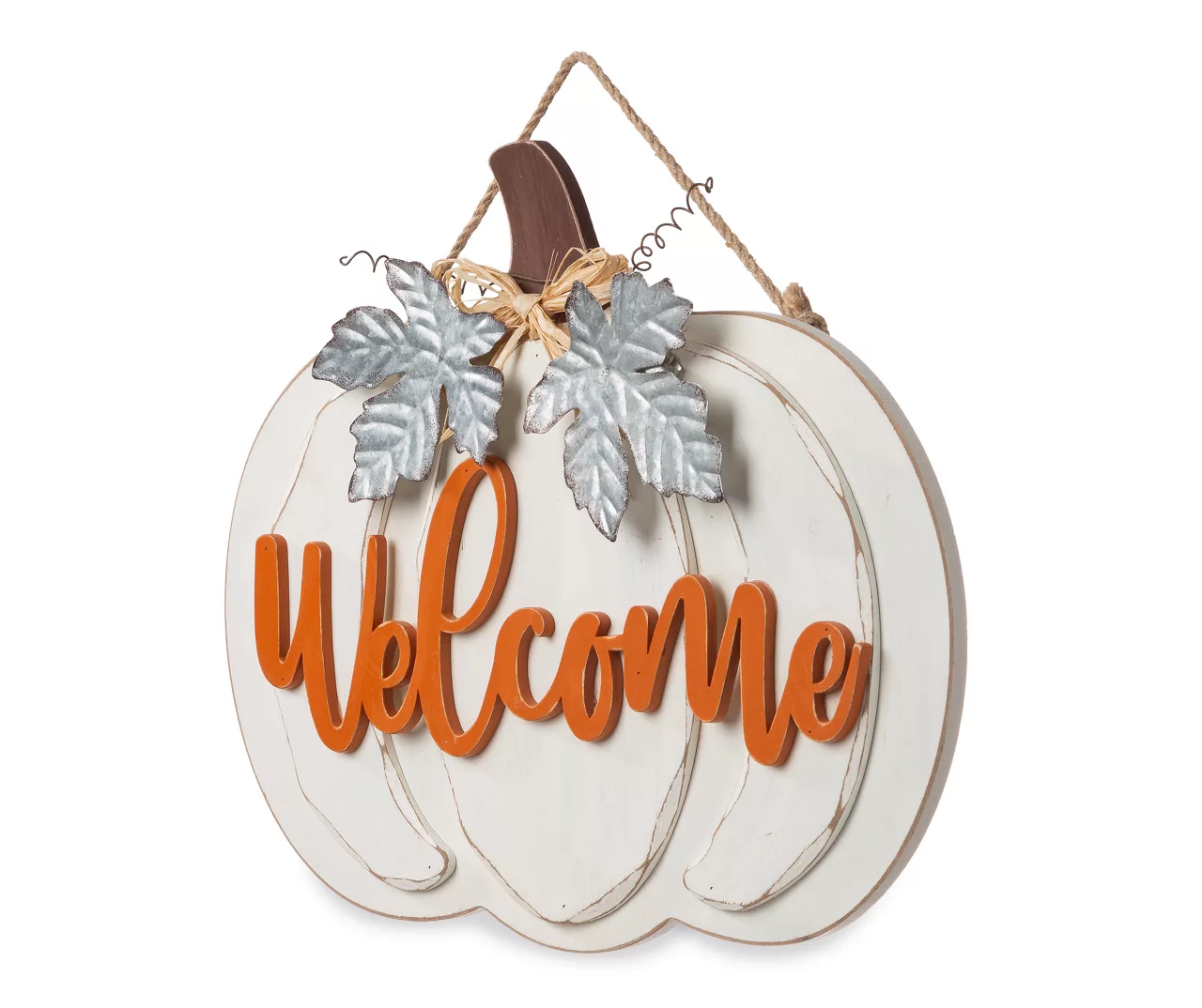 "Welcome" White Pumpkin Hanging Wall Decor - Image 2