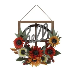 "Hello" Peony & Pumpkin Wreath Window Hanging Wall Decor