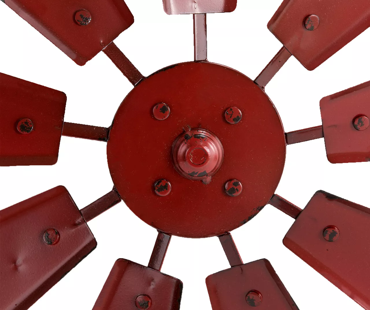 22.05" Red Metal Windmill Wheel Wall Decor - Image 3
