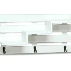 White Tiered Slat Wall Shelf With 3 Hooks