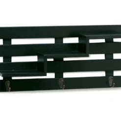 Black Tiered Slat Wall Shelf With 3 Hooks