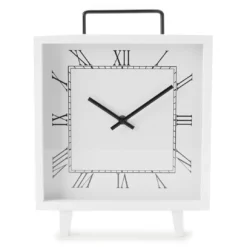 White Roman Numeral Square Tabletop Clock