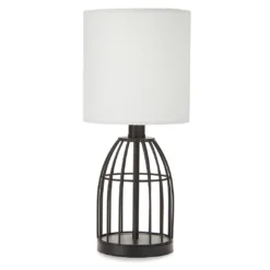 Black Wire Cage Table Lamp With Bulb