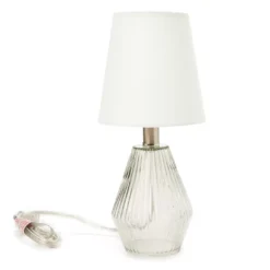 Clear & White Textured Glass Table Lamp With Bulb