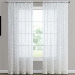 Finch Gray Geometric Crushed Voile Sheer Curtain Panel, (84")