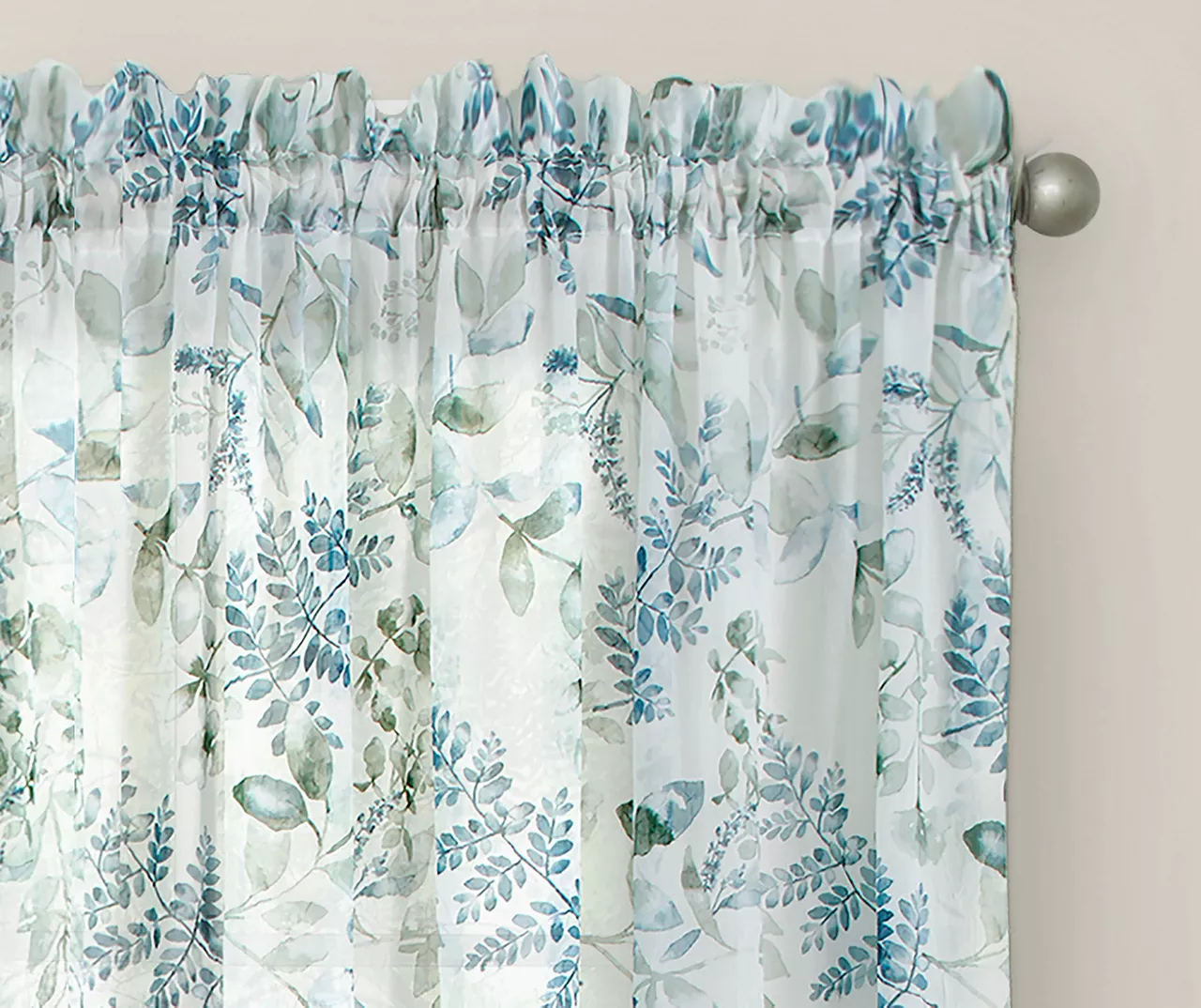 Hattie Spa Blue Floral Crushed Voile Sheer Curtain Panel, (84") - Image 2
