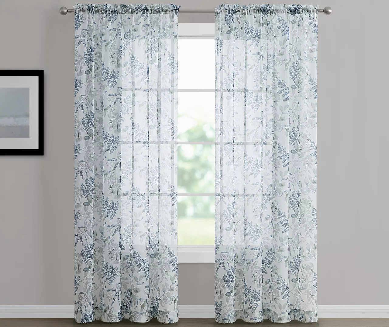 Hattie Spa Blue Floral Crushed Voile Sheer Curtain Panel, (84")