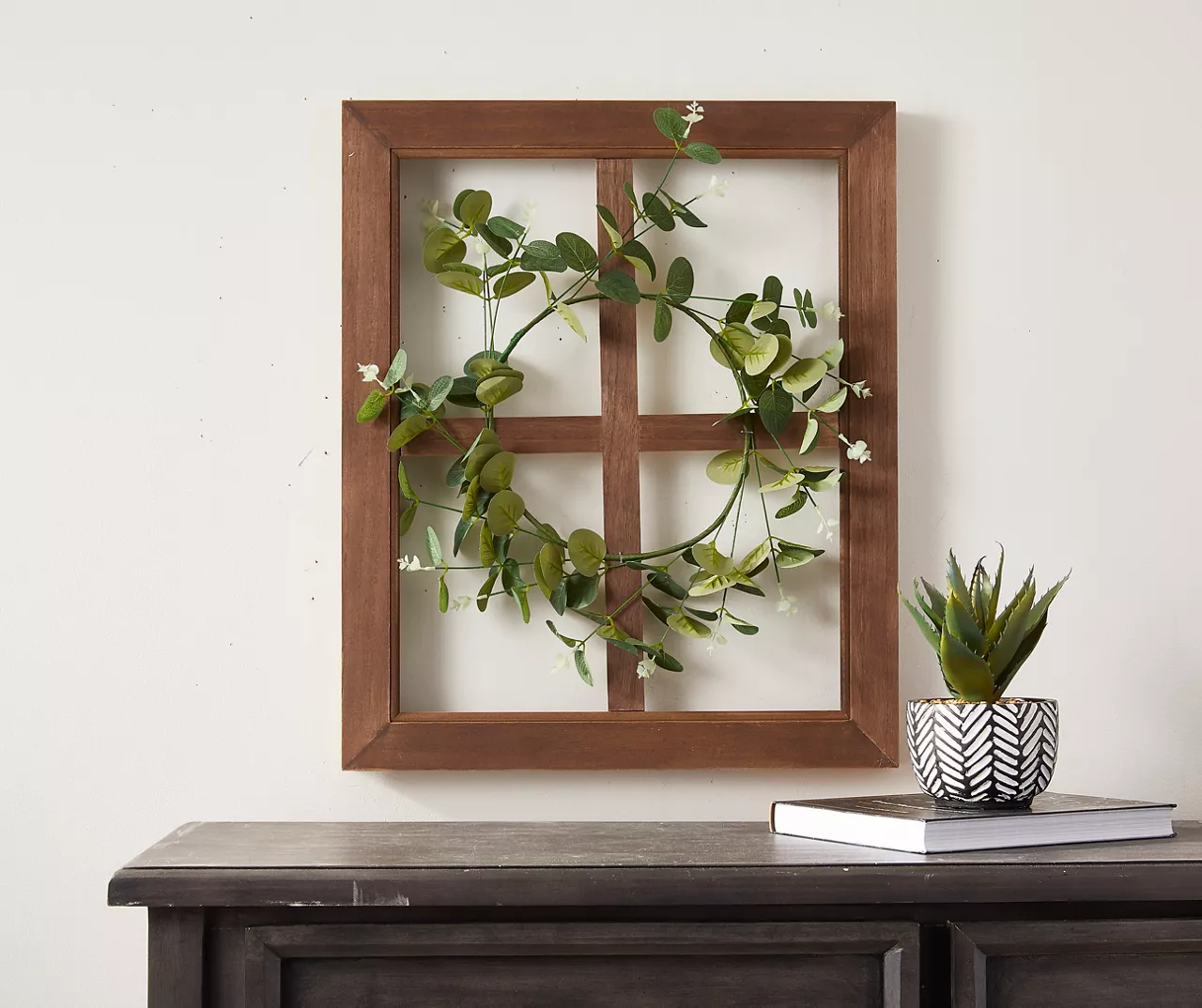 Brown & Green Wreath On Window Pane Wall Décor - Image 3