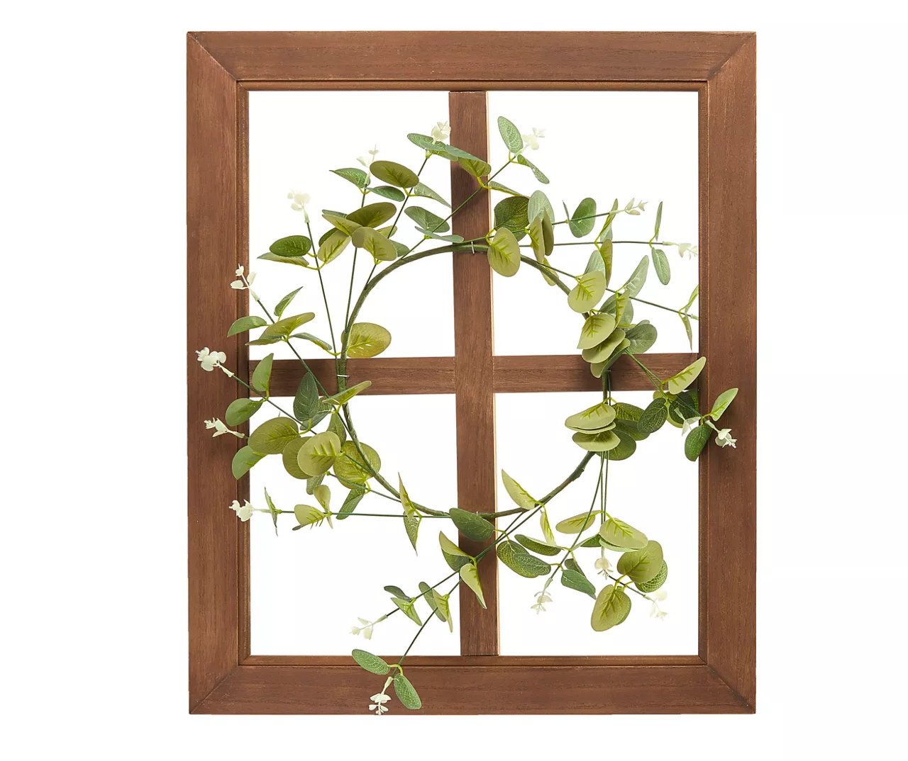 Brown & Green Wreath On Window Pane Wall Décor