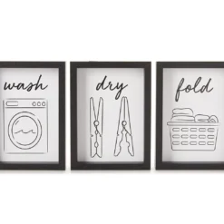 "Wash, Dry, Fold" White & Black Laundry 3-Piece Framed Wall Art Set