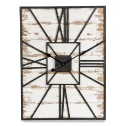 Whitewash Wood & Metal Square Farmhouse Wall Clock