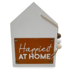 "Happiest At Home" White & Brown House Plaque With Beads