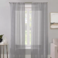 Real Living Sheer Plaid-Weave Curtain Panel