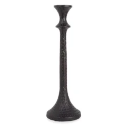 Black Hammered Metal Taper Candle Holder, (14")