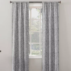 Gray Geometric Quill Blackout Rod Pocket Curtain Panel, (84")