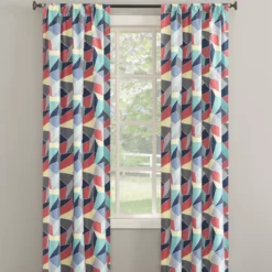 Turquoise Fraction Print Ashby Blackout Rod Pocket Curtain Panel, (84")