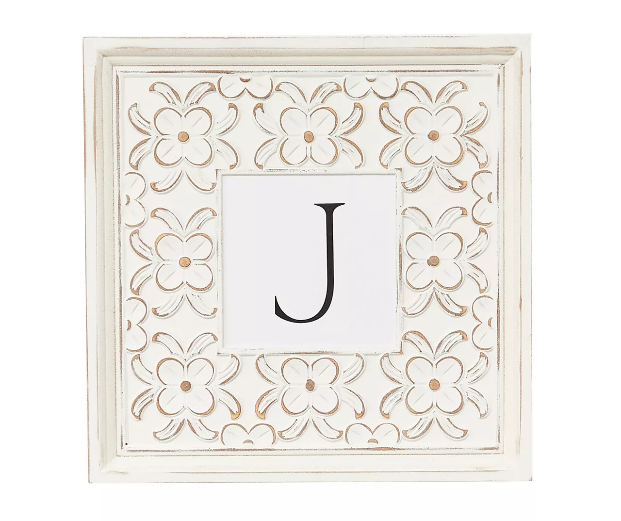 White Distressed Carved Floral Monogram Square Wall Plaque - Image 3