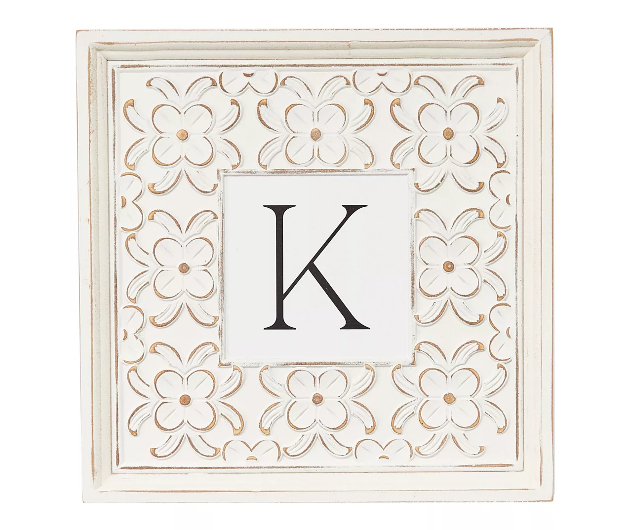 White Distressed Carved Floral Monogram Square Wall Plaque - Image 4