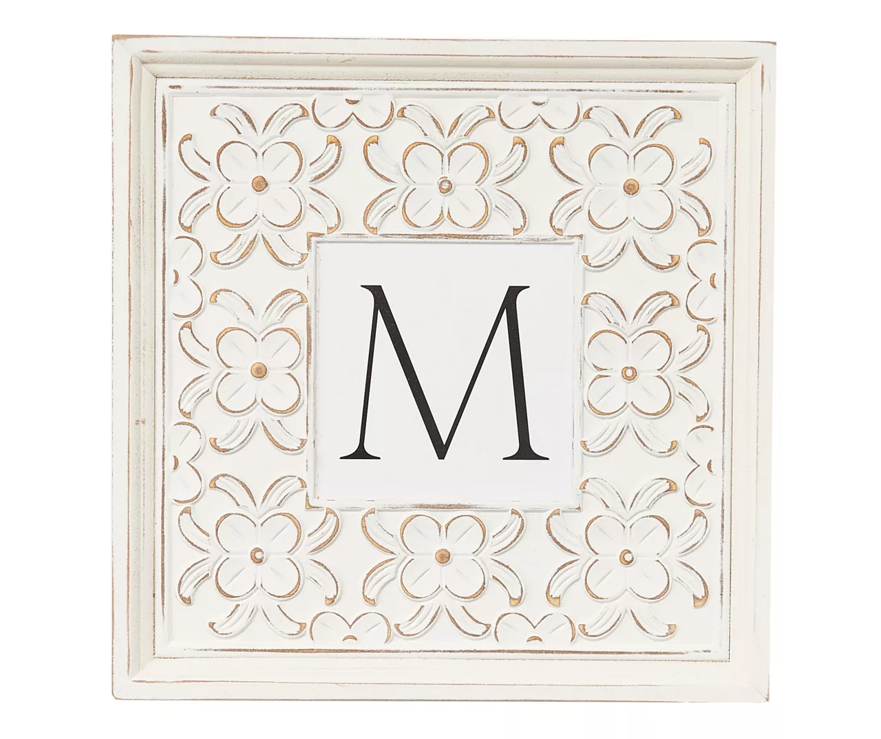White Distressed Carved Floral Monogram Square Wall Plaque - Image 5