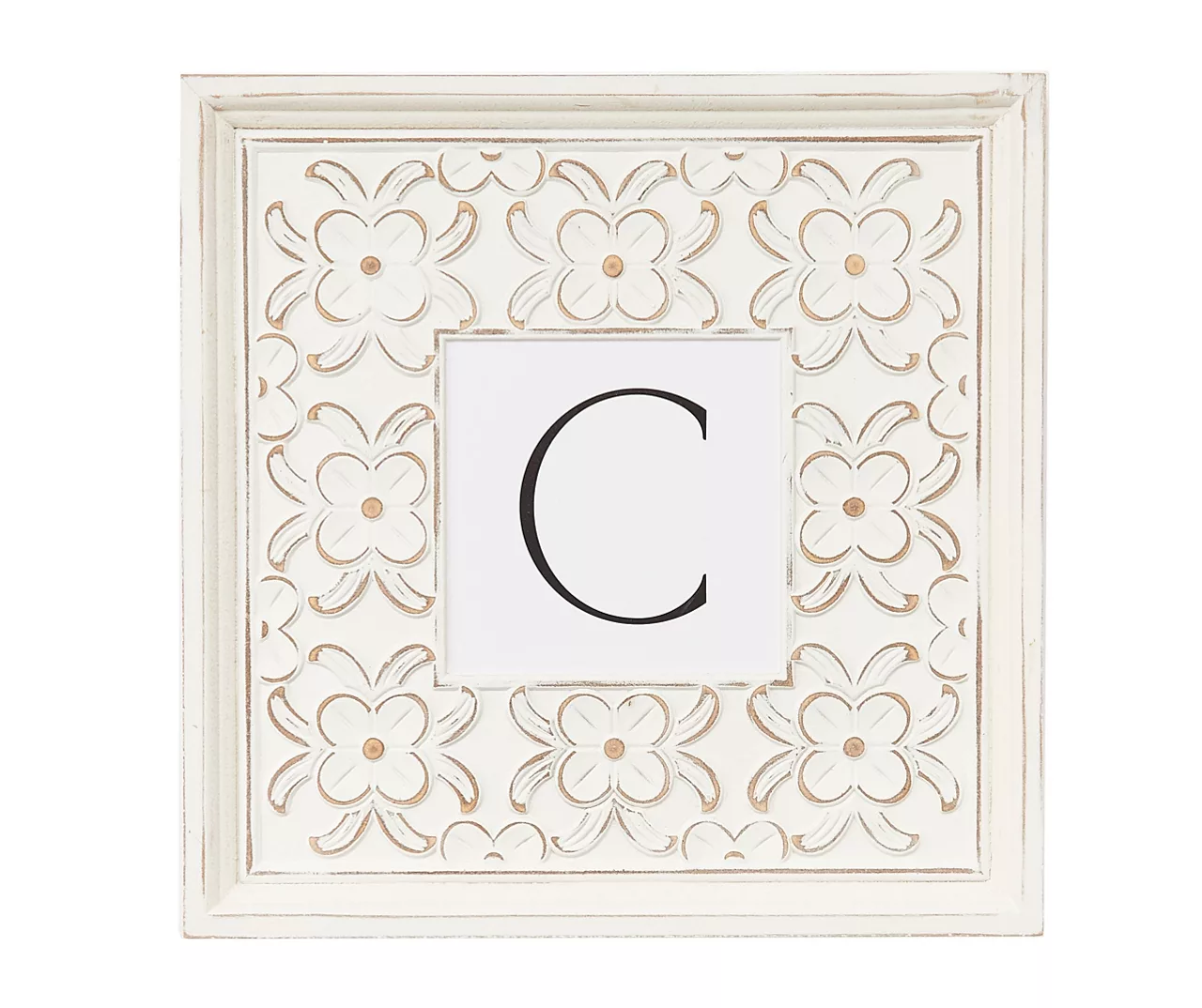 White Distressed Carved Floral Monogram Square Wall Plaque - Image 2