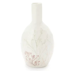 White Floral Ceramic Vase, (10")