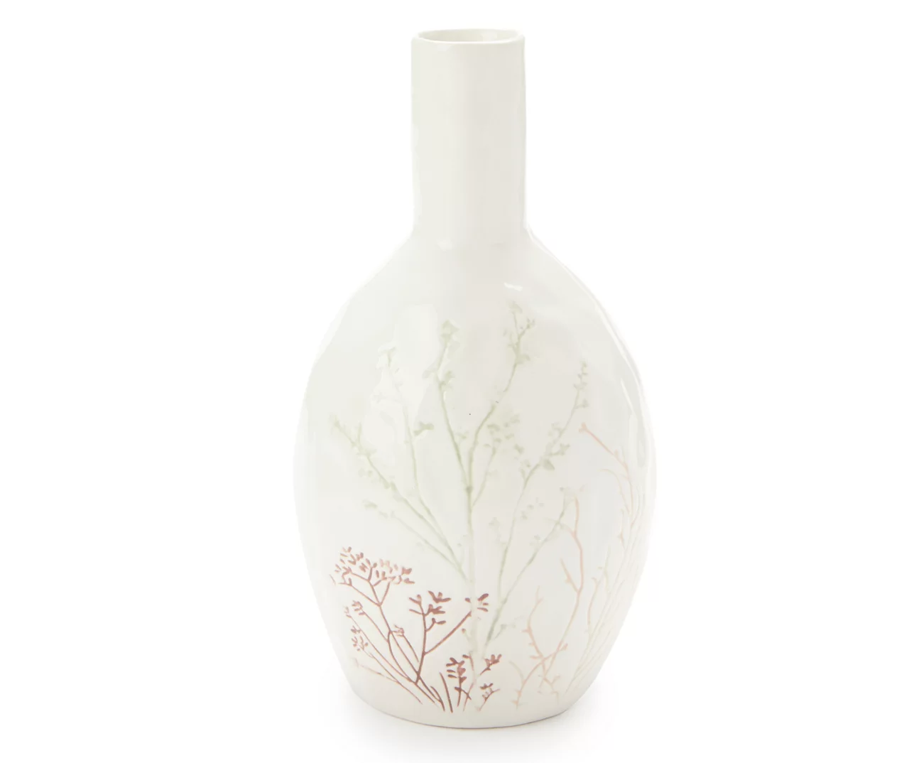 White Floral Ceramic Vase, (10")