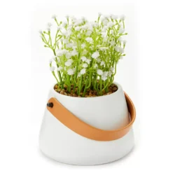 White Artificial Floral Arrangement In Ceramic Pot With Handle