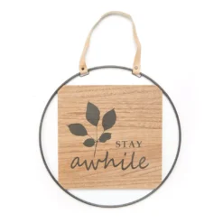 "Stay Awhile" Brown & Black Round Hanging Wall Plaque