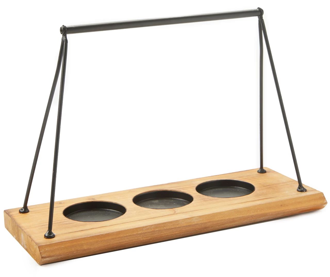 Brown Wood Candle Holder With Black Metal Handle - Image 2