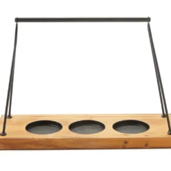 Brown Wood Candle Holder With Black Metal Handle