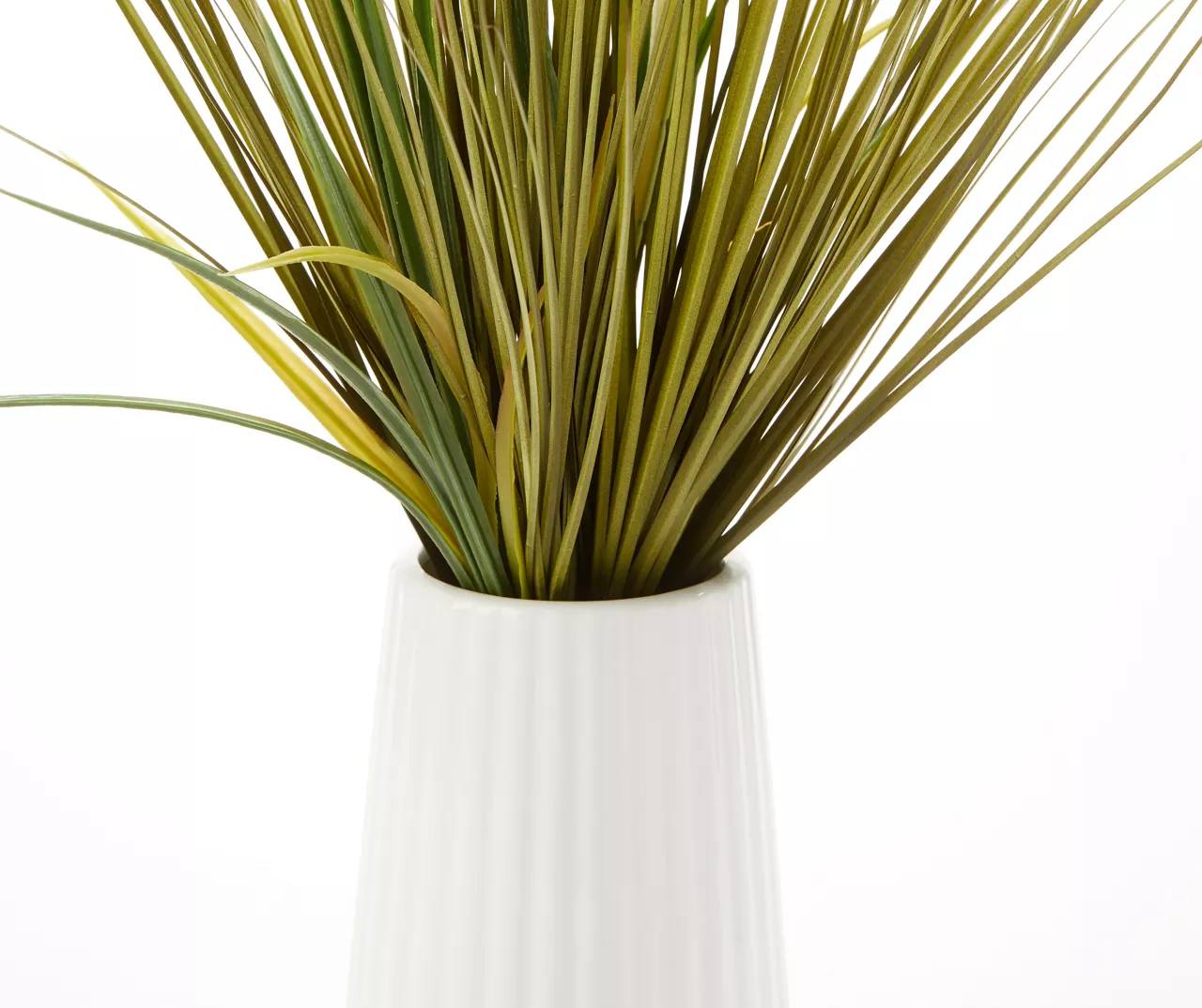 25" Green Grass In White Ripple Round Ceramic Pot - Image 2