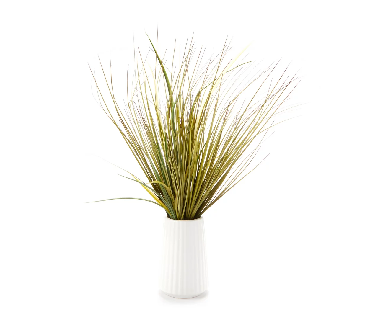25" Green Grass In White Ripple Round Ceramic Pot