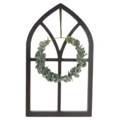 Black Wall Arch With Green Leaf Wreath