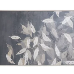 Gray & White Leaves Framed Canvas